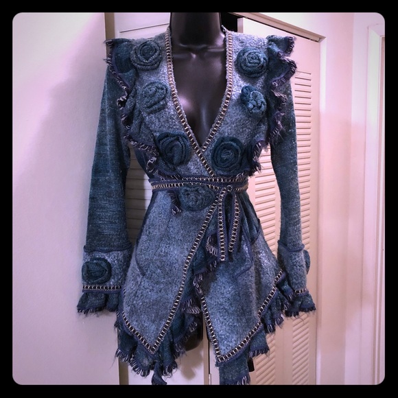 Boston Proper Sweaters - Boston Proper Boho Ruffles & Roses Wrap Jacket